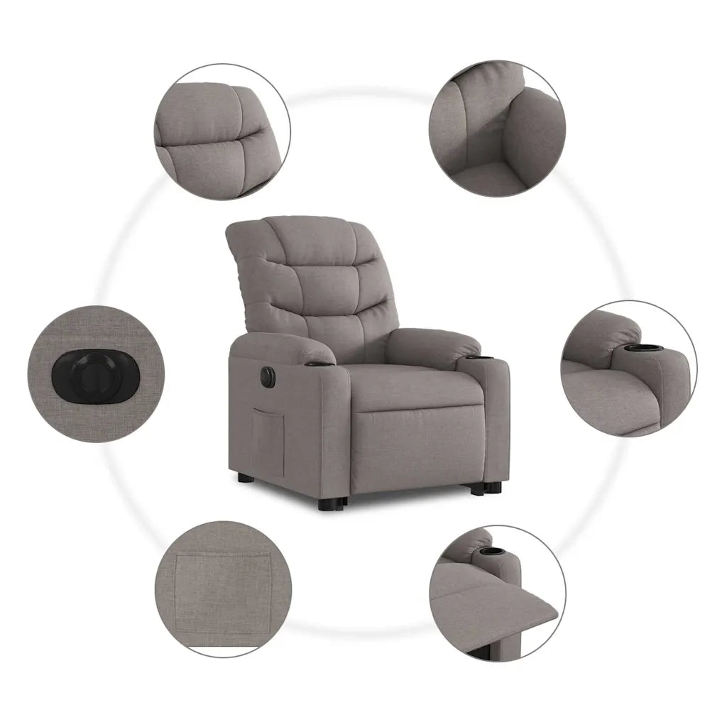 Poltrona Alzapersona Reclinabile Elettrica Tortora in Tessuto 3206670