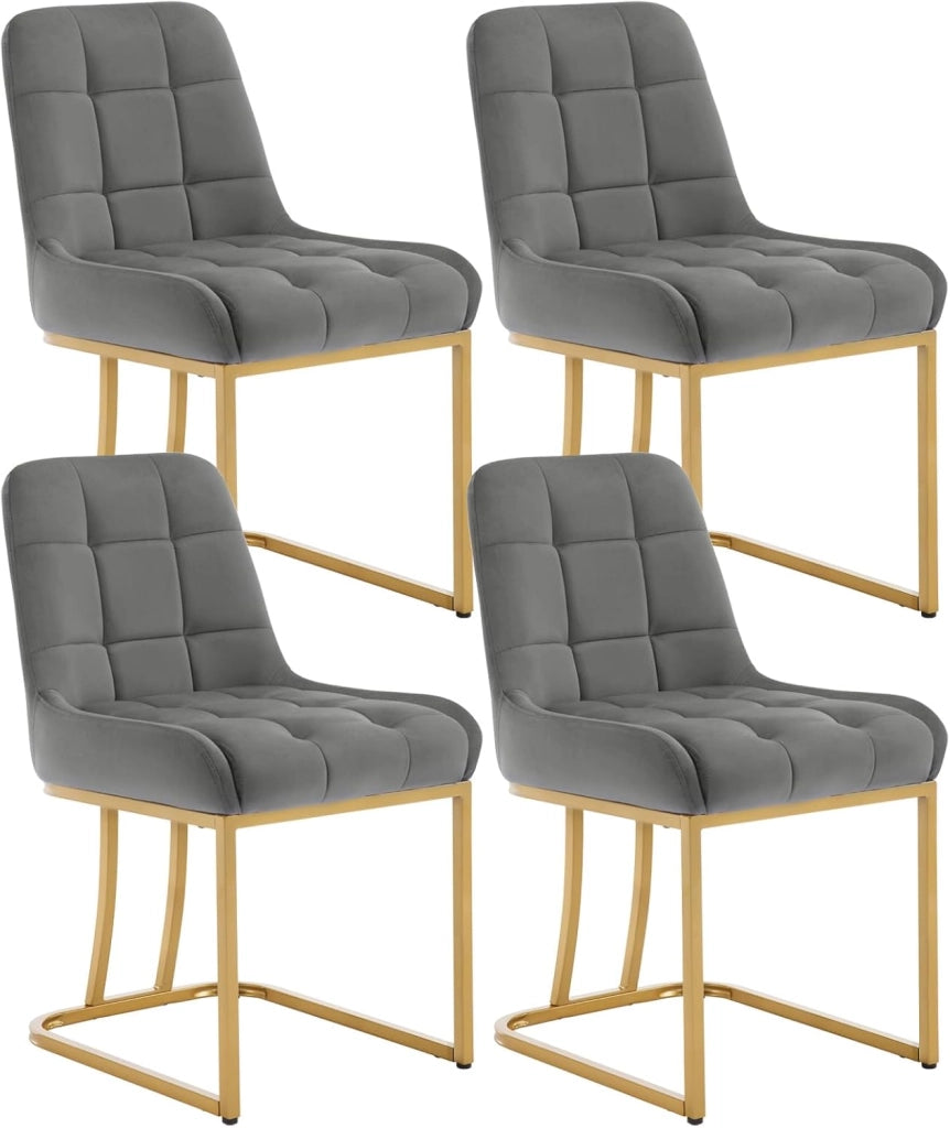 Set di 4 Sedie da Cucina Moderna, Sedie per Sala da Pranzo con Schienale, senza Braccioli, Poltroncine Imbottite Sedie da truccocon Gambe in MetalloDorato, in Velluto EZS32dgr-4 Grigio scuro