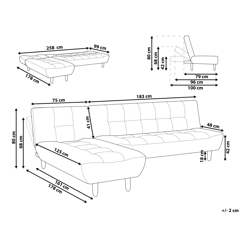 Divano letto angolare modulare 4 posti Chaise Longue reclinabile Verde versione destra
