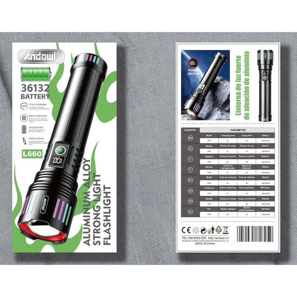 Trade Shop - Torcia In Lega Di Alluminio Luce Potente Led Elettrica Portatile Ricaricabile Zoom L660 -