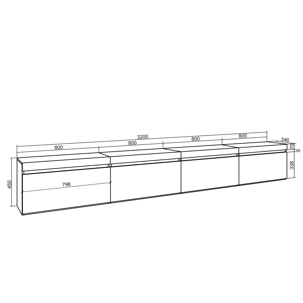 Mobile TV Soggiorno, 320x35x45cm, TV di grande formato, da appendere, Nero RF3626