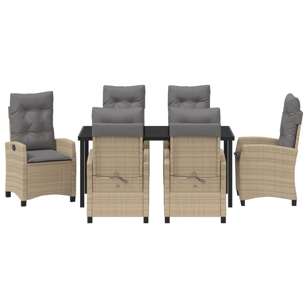 Set da Pranzo da Giardino con Cuscini Beige Rattan Polyrattan