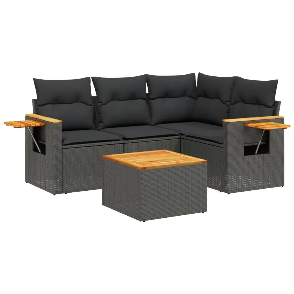 Set Divani da Giardino 5 pz con Cuscini in Polyrattan Nero