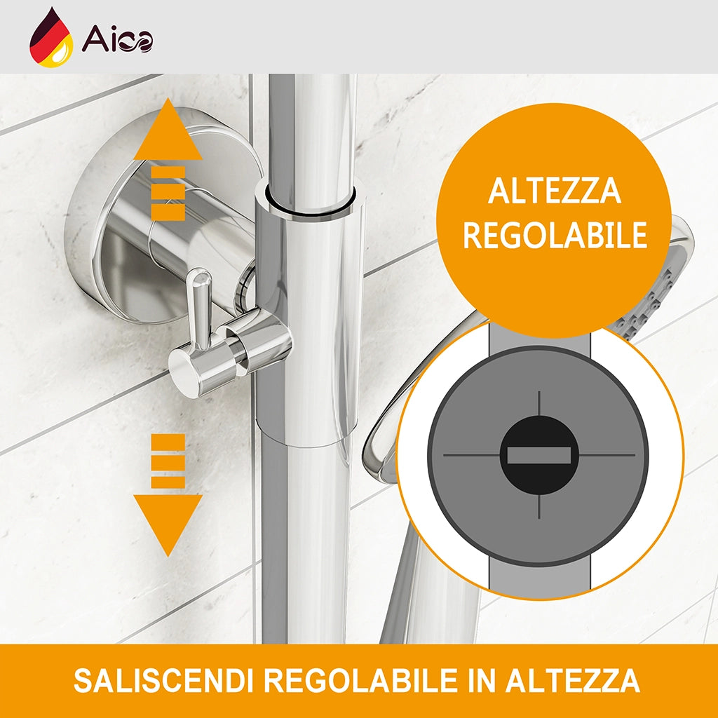 Grande soffione doccia inox 25x25cm, miscelatore termostatico doccia rotondo 280x40mm, cromo