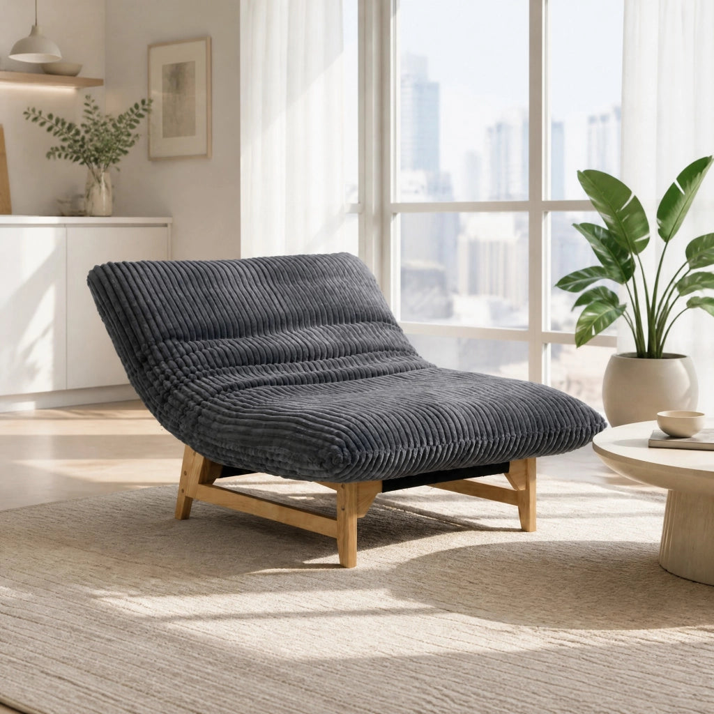 Poltrona sacco per adulti in tessuto corduroy grigio, seduta ergonomica con schienale, imbottitura morbida, per soggiorno e camera da letto