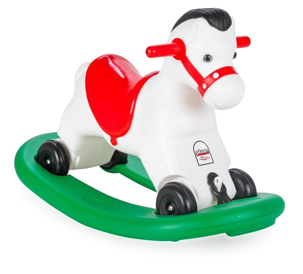 Cavallo a Dondolo Multifunzione 35x77x50 cm Primipassi con Ruote Bianco