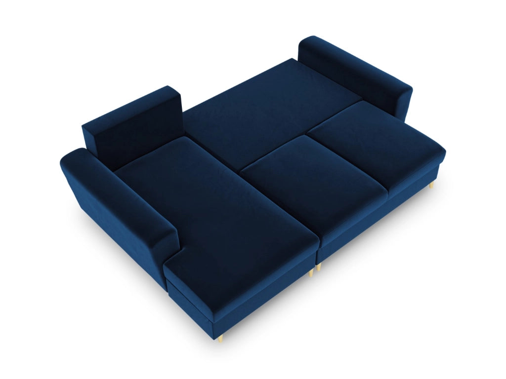 Cosmopolitan Design - Divano convertibile angolare sinistro con contenitore "Kyoto" 4 posti in velluto blu reale 