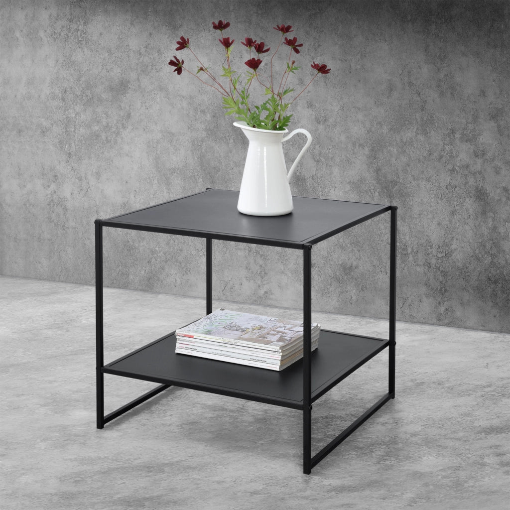 Tavolino Basso da Caffè Salsnes in Metallo con Ripiano 51x53x51 cm - Nero Opaco [en.casa]