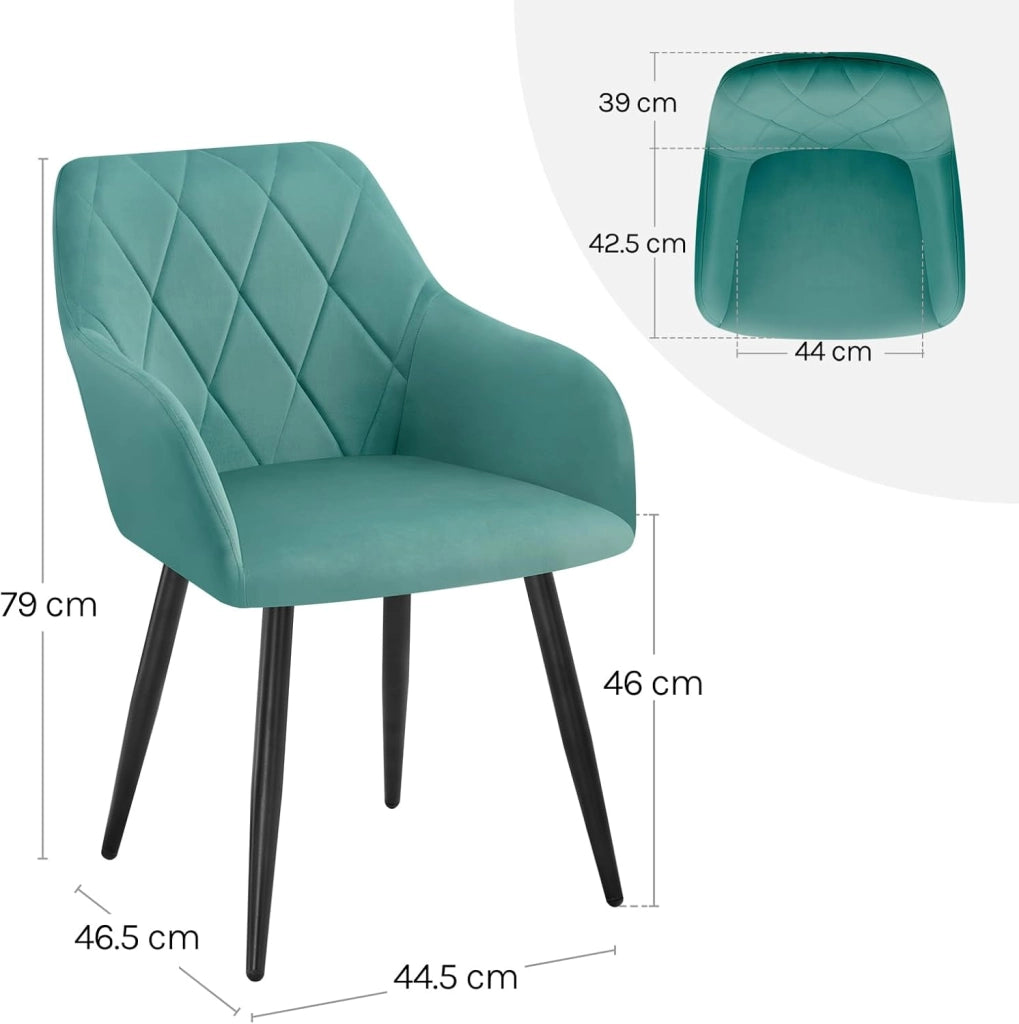 Set di 4 Sedie per Sala da Pranzo Imbottita, Poltroncina in Velluto,Sedia da Cucina con Braccioli e Schienale, Gambe in Metallo, Azzurro, BH352ts-4