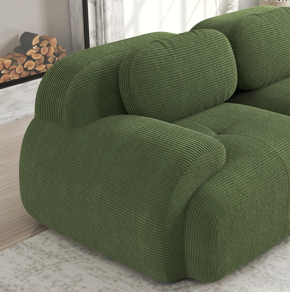 Divano modulare ad angolo 208x103x70 cm in tessuto velluto a coste verde; senza telaio