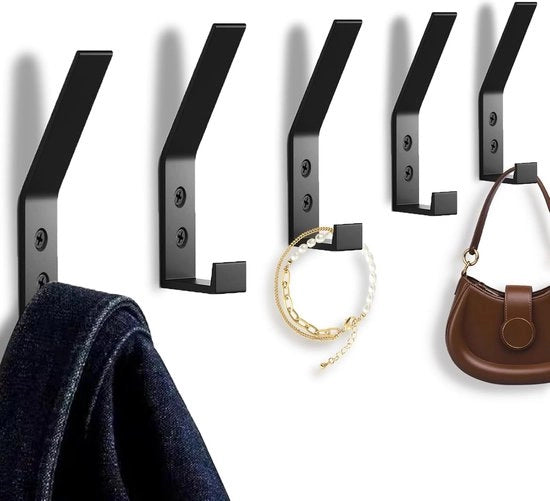 Hanger a muro doppio, 5 pezzi di attaccapanni per abiti, nero, grucce per asciugamano in metallo, hanger per abiti, attaccapanni per muro con viti, grucce per porte, foyers, bagno e ingresso.