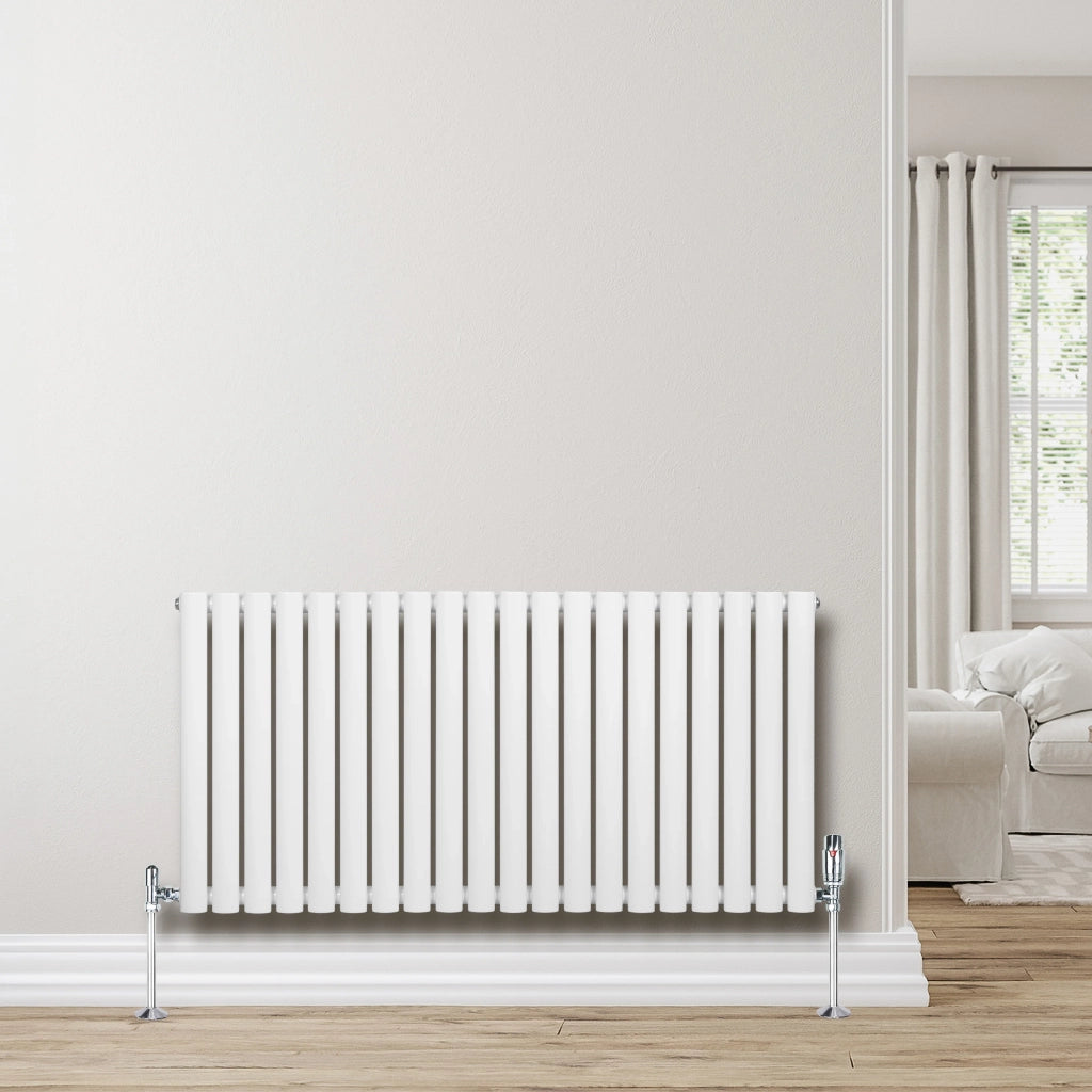 Radiatore Orizzontale Ovale 600x1200mm Bianco con Valvole TRV
