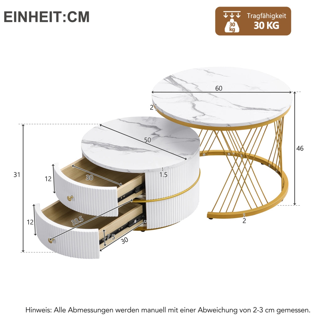 TAVOLO DA CAFFÈ Set da 2 pezzi rotondo 60x60x46 cm e 50x50x30,8 cm bianco