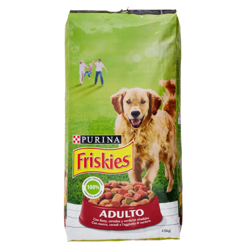 Multipack da 2 pz di purina friskies crocchette con manzo e aggiunta di verdure per cani adulti 15 kg cad