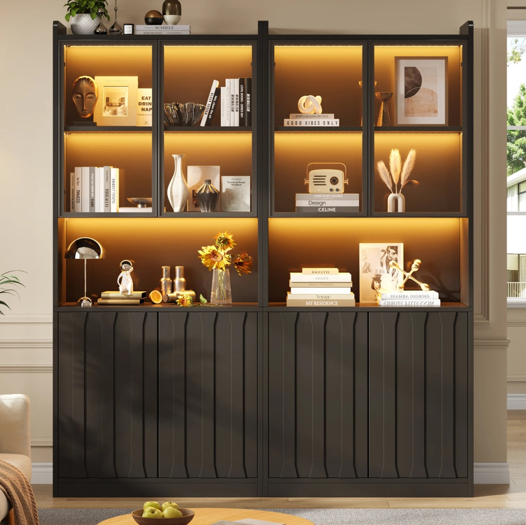 Set 2 vetrine con LED Bluetooth 160x35x200 cm nere HOMVRA