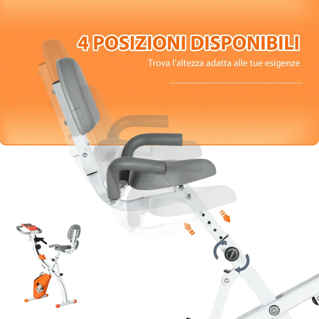 Cyclette Pieghevole con Resistenza Magnetica 8 Livelli Volano 2,5kg in Acciaio e ABS Grigio e Arancione