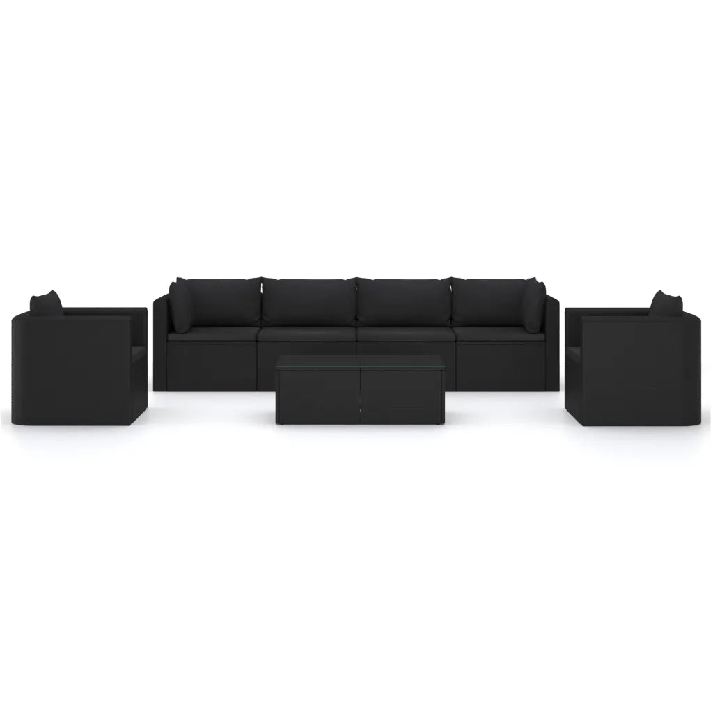 Set Divani da Giardino 7 pz con Cuscini in Polyrattan Nero 3059500