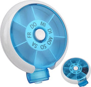 Pillendoos rotante 7 giorni, portatile, box per pastiglie rotante, dispensatore di pastiglie, pastiglie, box settimanale, 7 contenitori, box per pastiglie per uso domestico, ufficio, viaggio (blu)