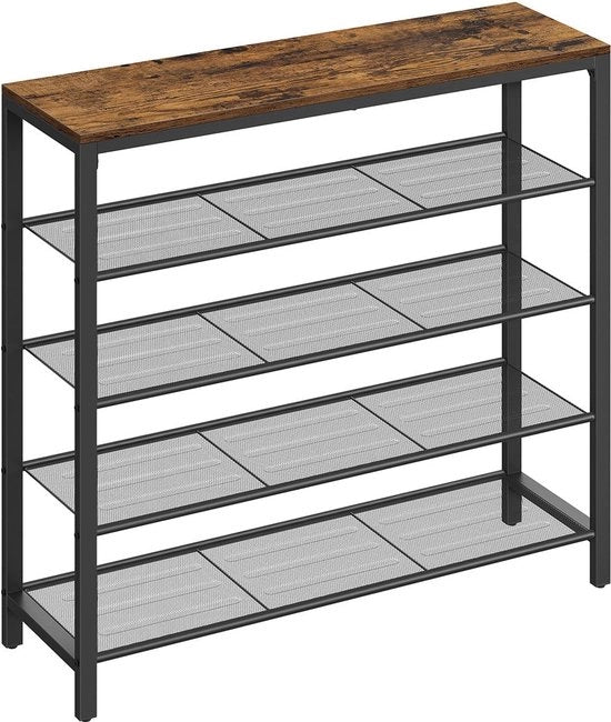 Organizzatore di scarpe - 4 livelli a raccordi - Spaziale - 100 cm x 30 cm x 92,5 cm - Marrone-nero