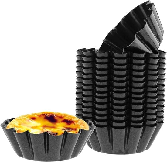 Set di 16 Mini-Stampi per Torta, Muffin, Torta e Quiche - Ideali per la Cottura e il Brunch - Nero - Alta Qualità