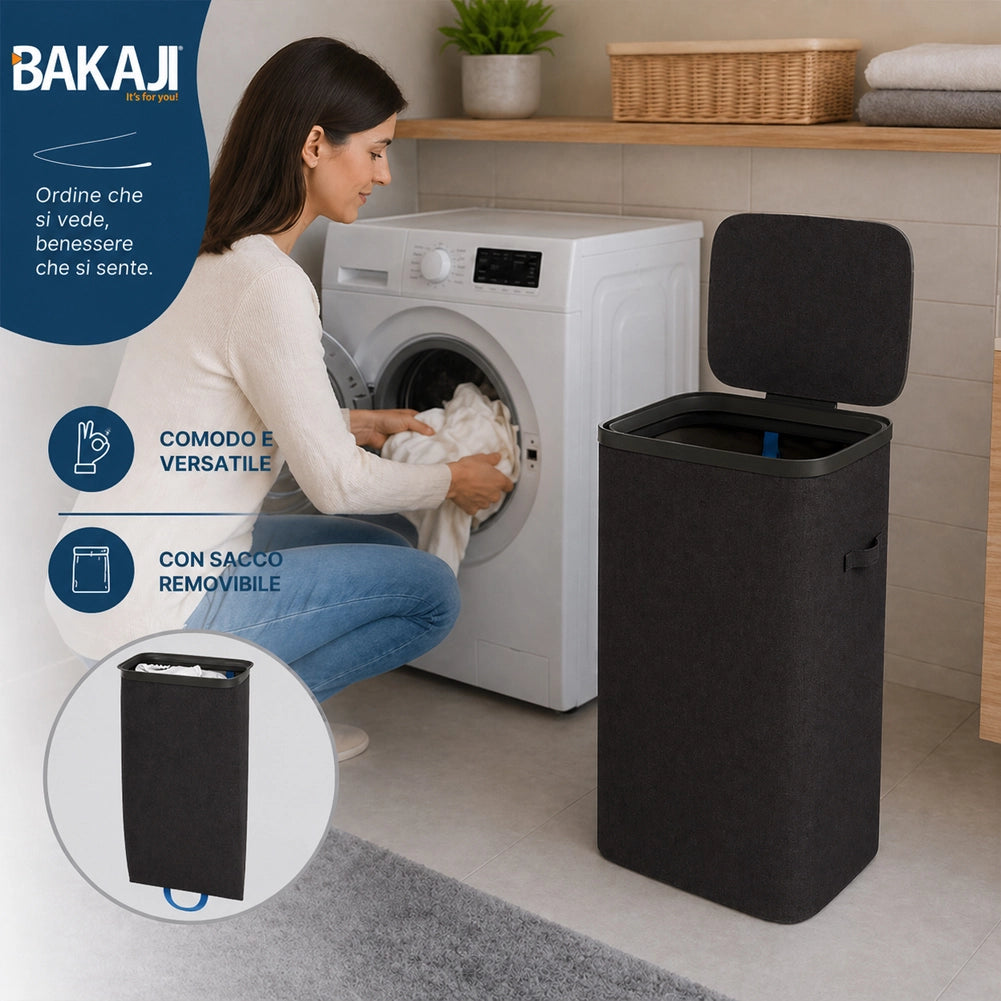 Cesto Biancheria Sporca Nero Portabiancheria 105L Sacco Estraibile 42x32x67cm