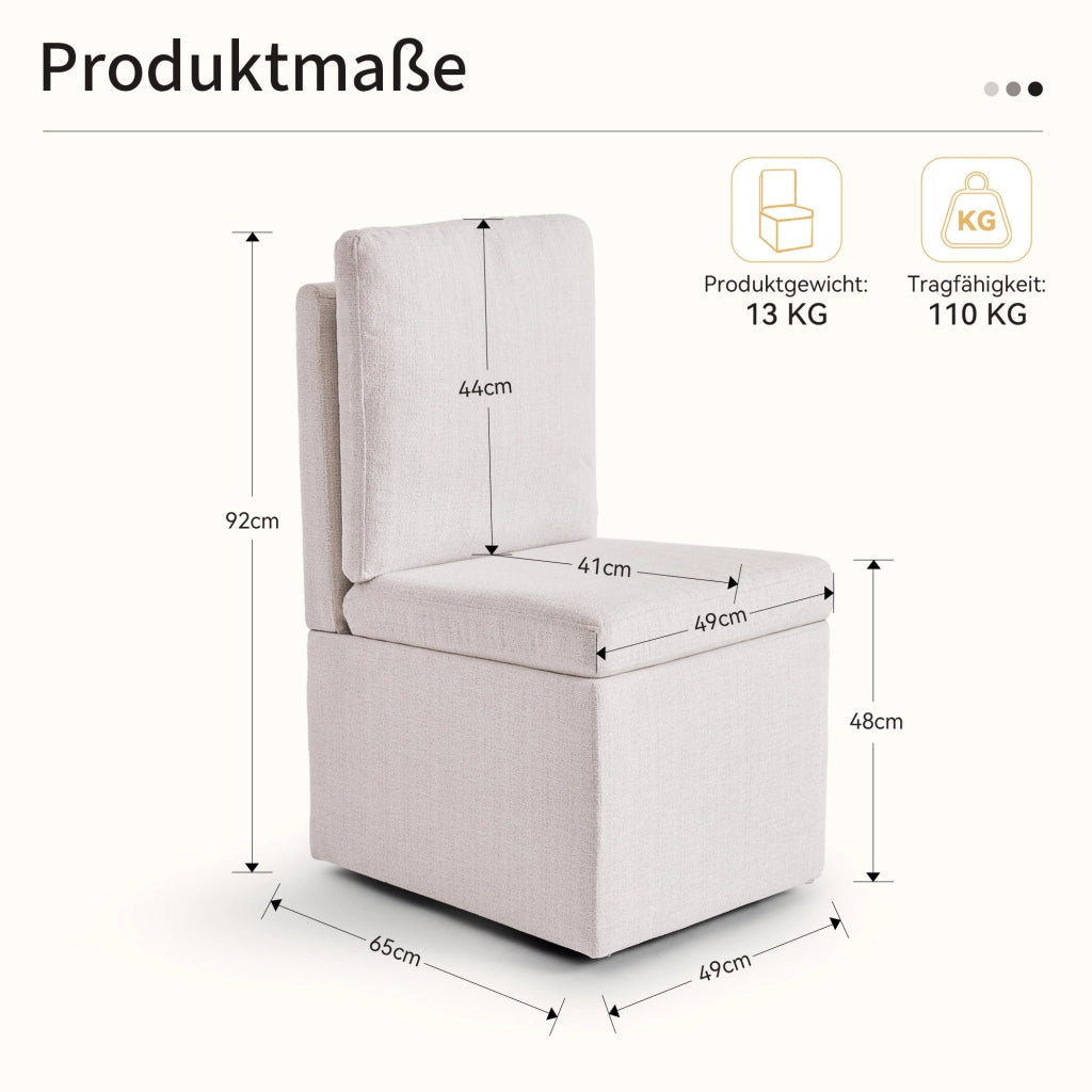 Sedia da pranzo 49x65x92 cm grigio beige – contenitore, ruote