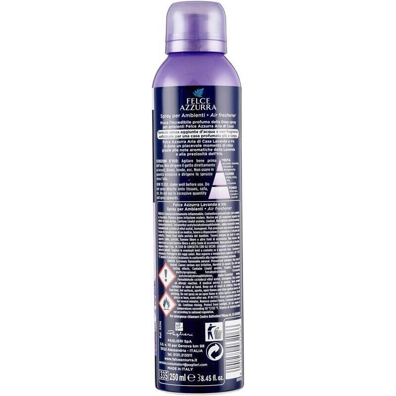 SET 6 FELCE AZZURRA ARIA DI CASA SPRAY PROFUMATORE D'AMBIENTE LAVANDA E IRIS 250 ML