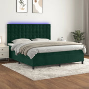 Letto a Molle con Materasso e LED Verde Scuro 160x200cm Velluto 3136374