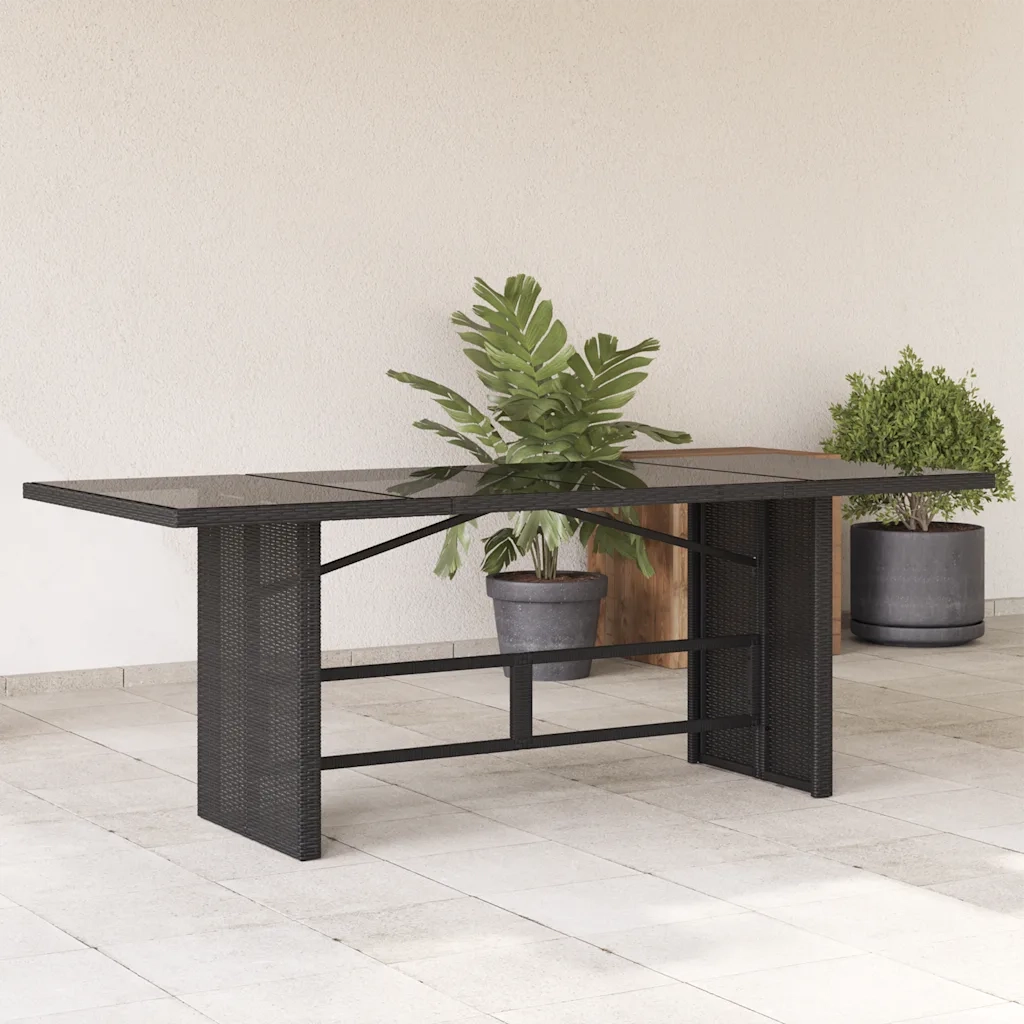 Tavolo da Giardino | Tavolino da esterno Piano in Vetro Nero 190x80x75 cm Polyrattan