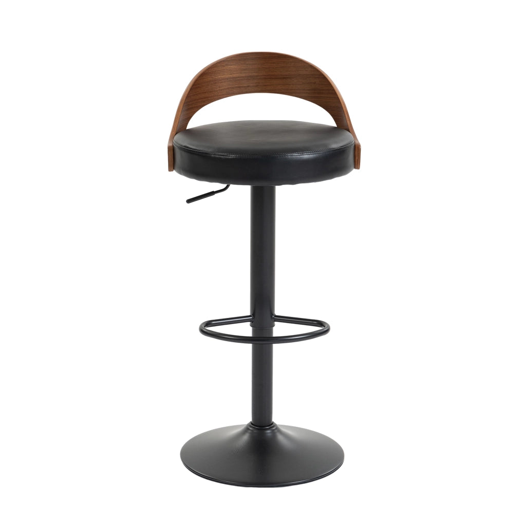 Sgabello da Bar Girevole con Schienale ¨C MINIMAL ¨C Noce Nero, Seduta in PU, Altezza Regolabile
