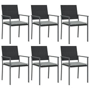 Sedie da Giardino con Cuscini 6 pz | Sedie da Esterno Nere 54x62,5x89 cm Polyrattan
