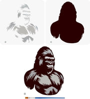 Due stencil gorilla a strati - pennello - 30x30cm - disegno di scimmia riscaldabile - tema animali