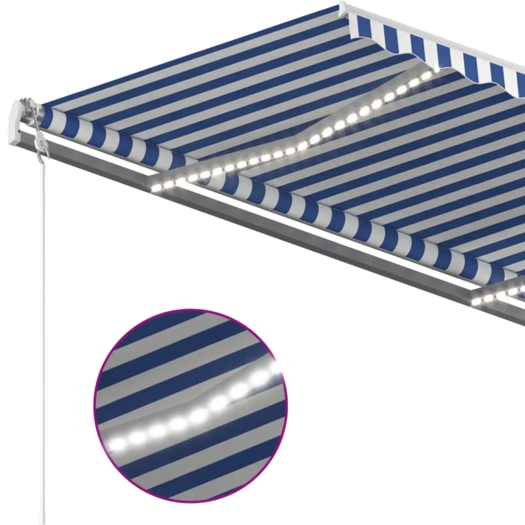 Tenda da Sole Retrattile Manuale con LED 450x350 cm Blu Bianca 3069001
