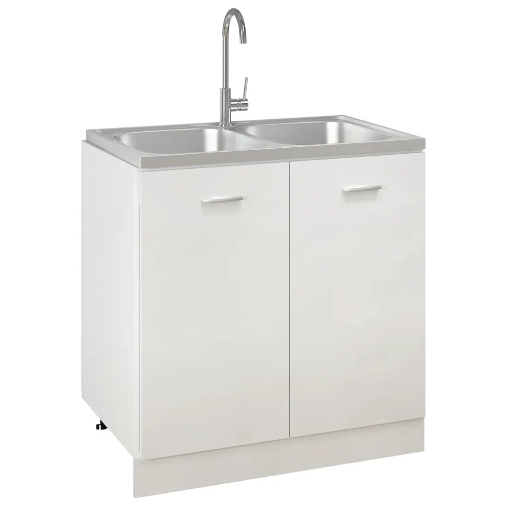 Lavello-Lavandino-Lavabo Cucina Doppia Vasca 800x500x155 mm Argento Acciaio Inox