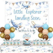 Decorazioni per Festa di Benvenuto per Bambino Tema Aereo da Epoca - Nastro di Fondale - Decorazione per Torta - Decorazioni per Cupcake - Tovagliato per Tavola - Palloncini - Decorazioni per Festa di Benvenuto per Bambino