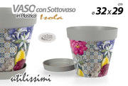 Vaso da Giardino con Sottovaso in Plastica Decoro Isola 32 x 29 cm
