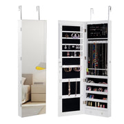Armadio portagioie con specchio in legno a parete con LED interno 33,5x10x120cm Bianco