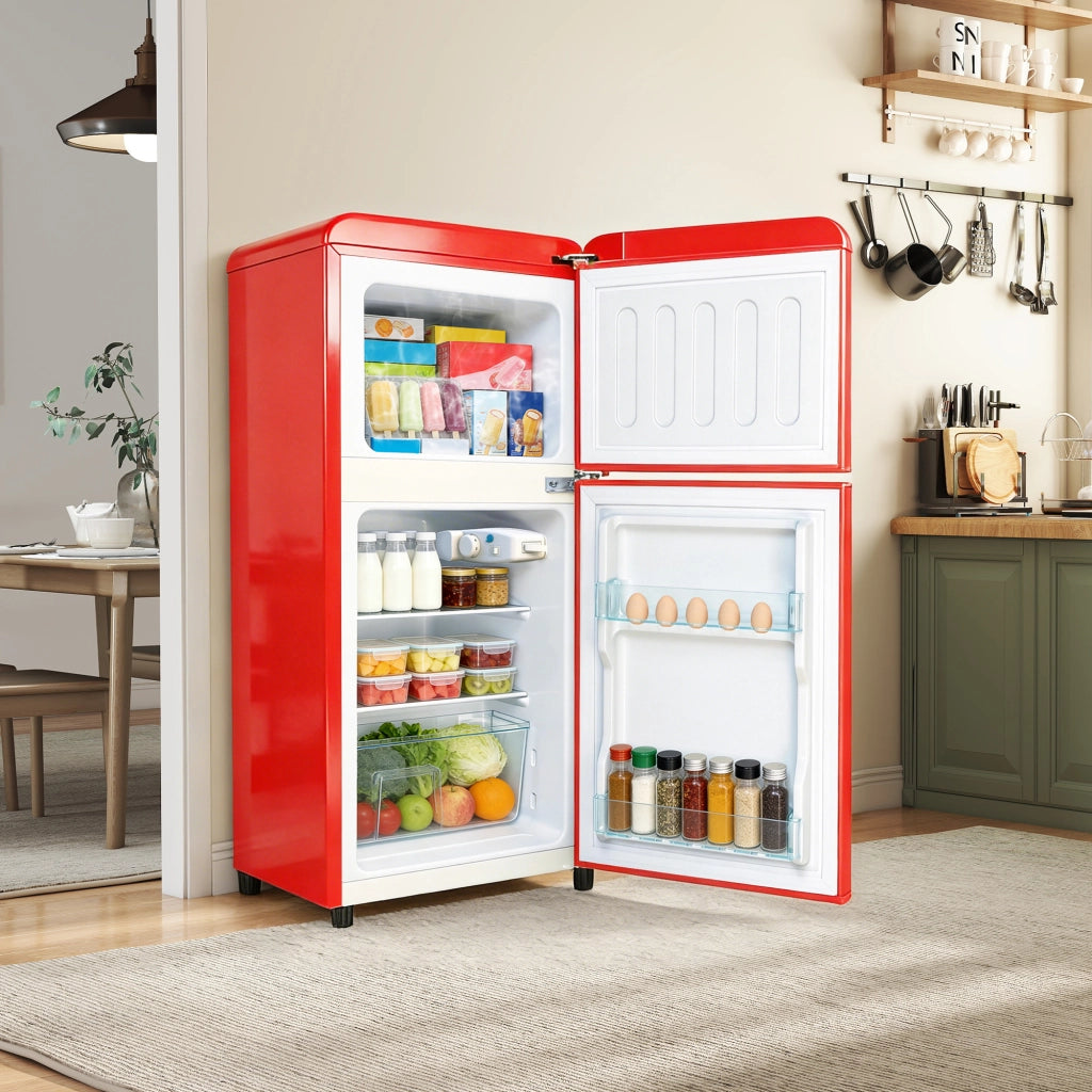 FRIGORIFERO Doppia porta 60 L Rosso con luce LED interna