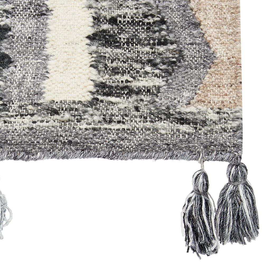 Tappeto Kilim multicolore in lana e cotone 160 x 230 cm Fatto a mano con motivo patchwork boho con frange