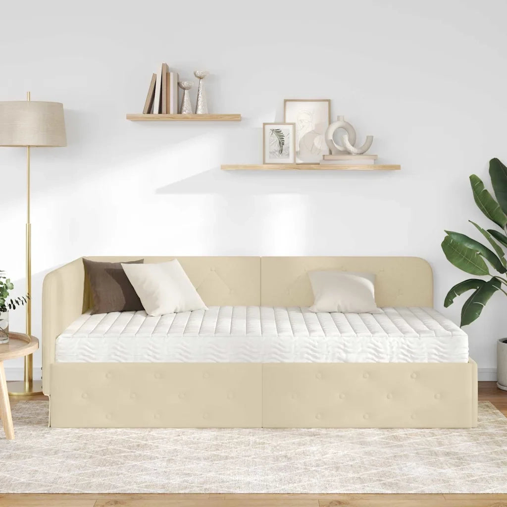 Cornice del letto ad angolo Crema 90 x 190 cm Tessuto 3394043