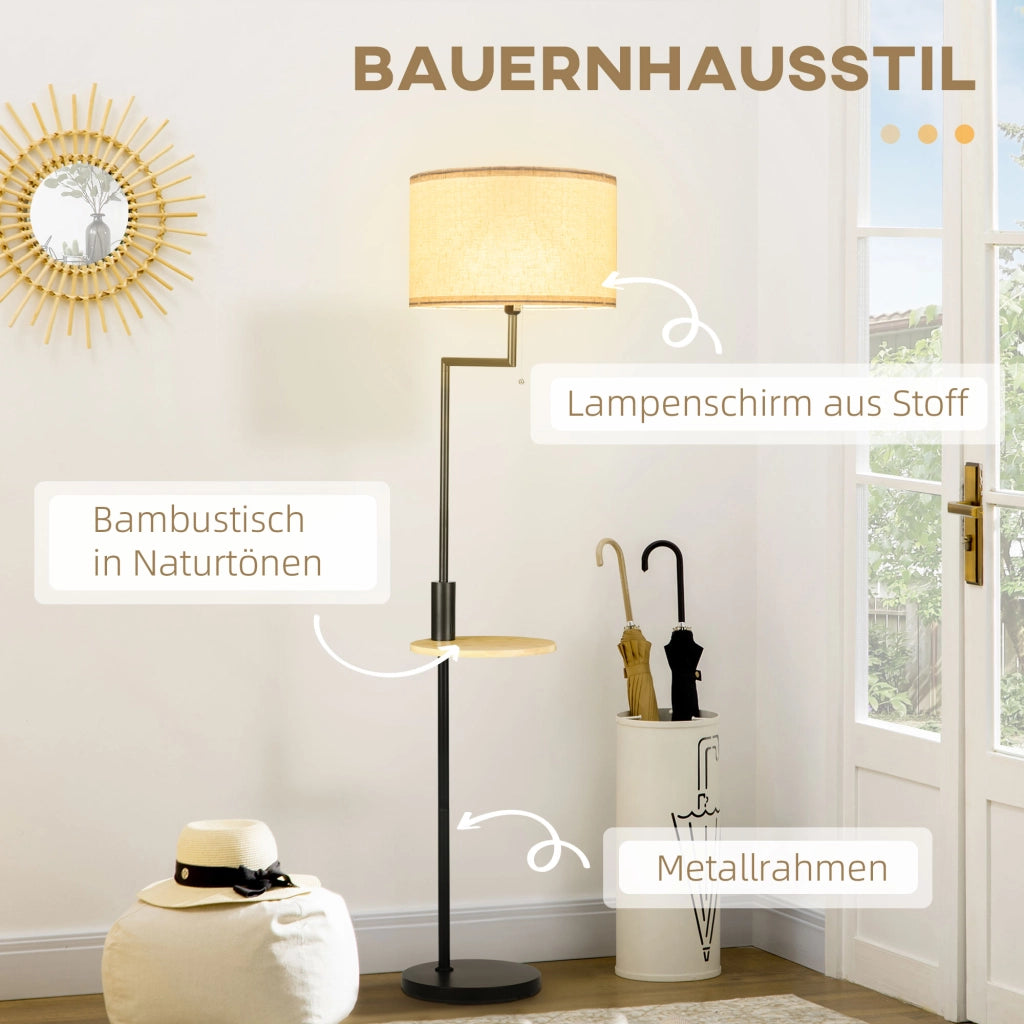 LAMPADA A STELO con ripiano e USB Ø40 x 168 cm bianca in acciaio e bambù
