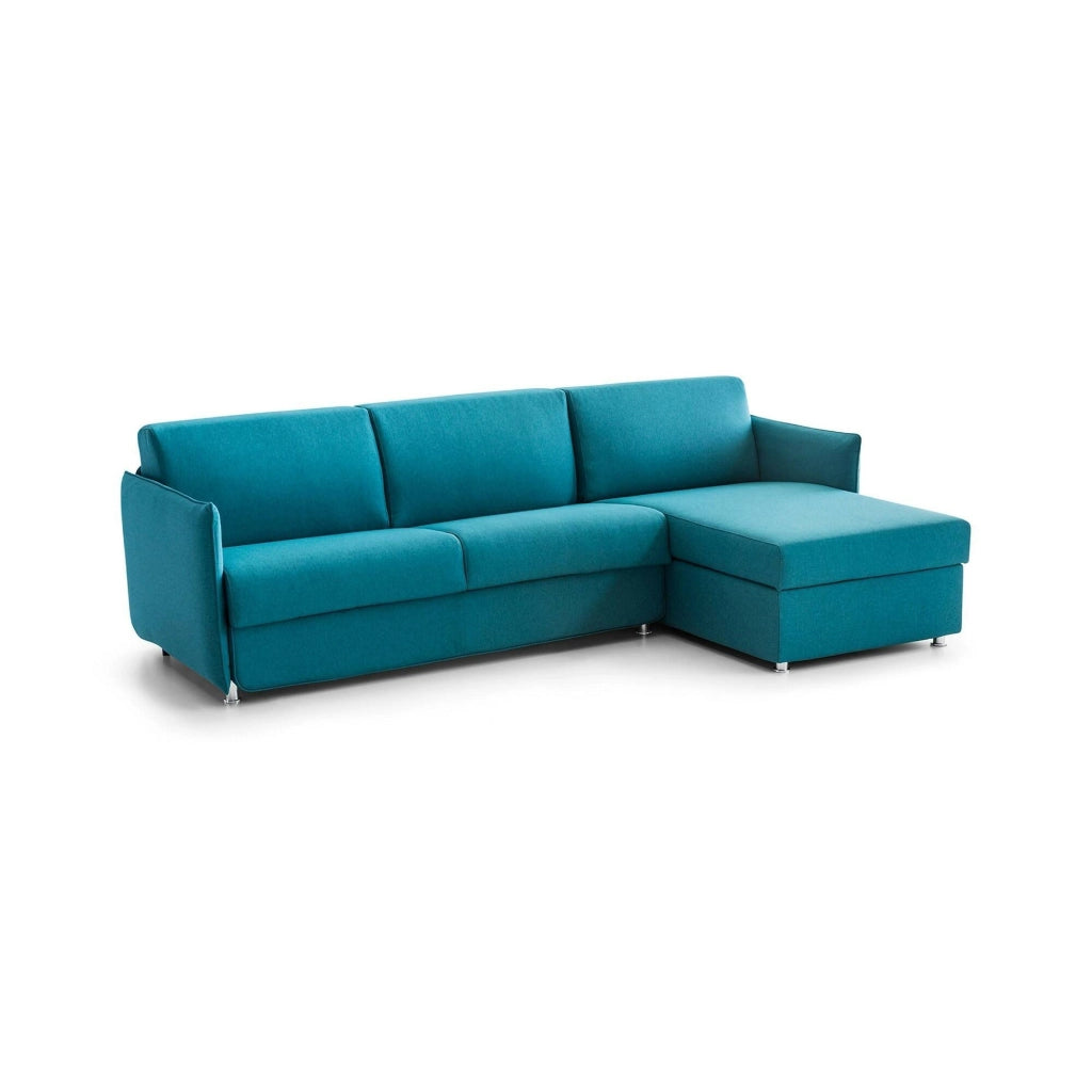 Posina, Divano Fisso con Penisola Sfoderabile Made in Italy, 260x160 cm Azzurro