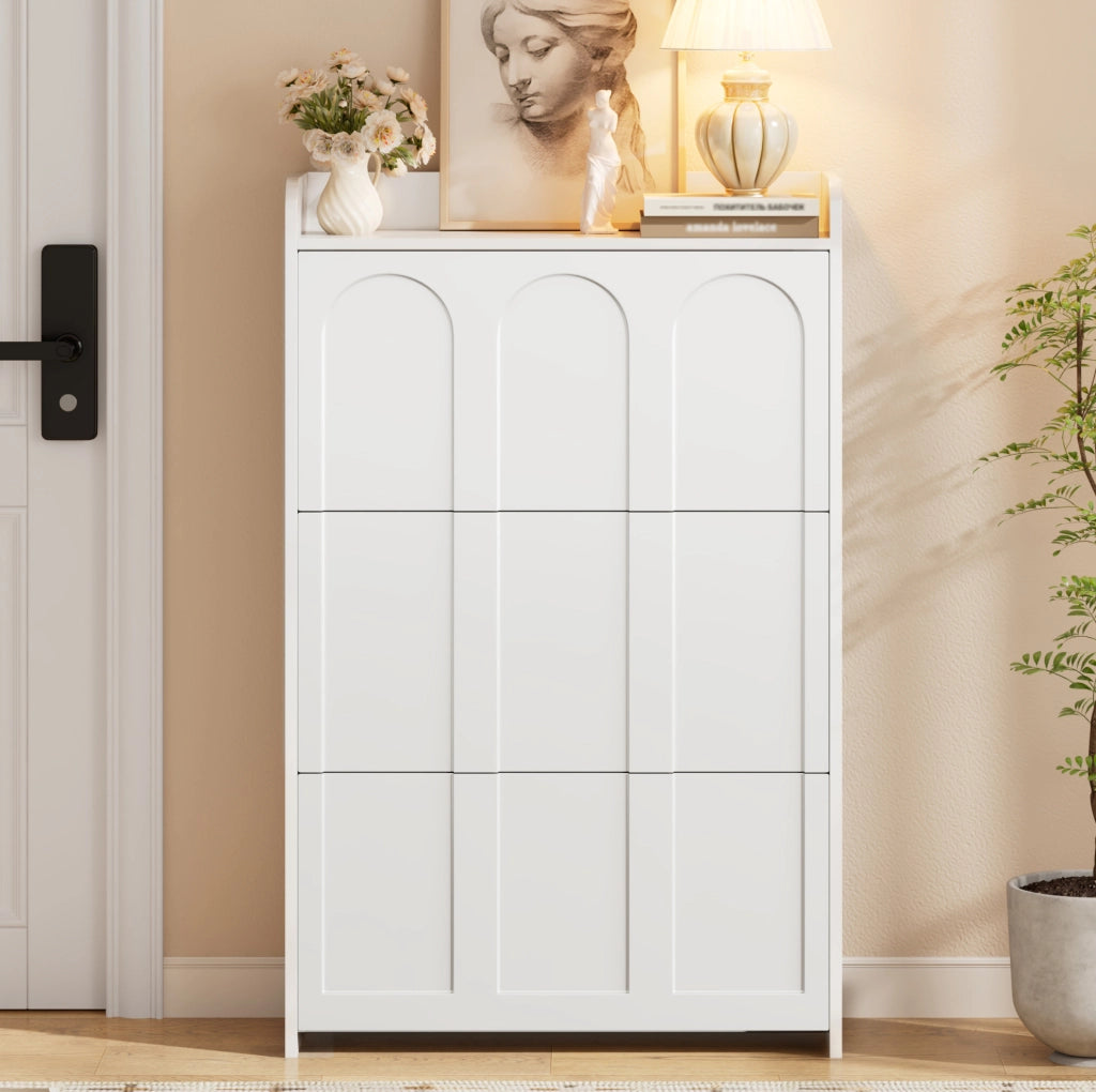 Mobile portascarpe 70x25x120 cm con 6 ripiani nascosti in MDF bianco