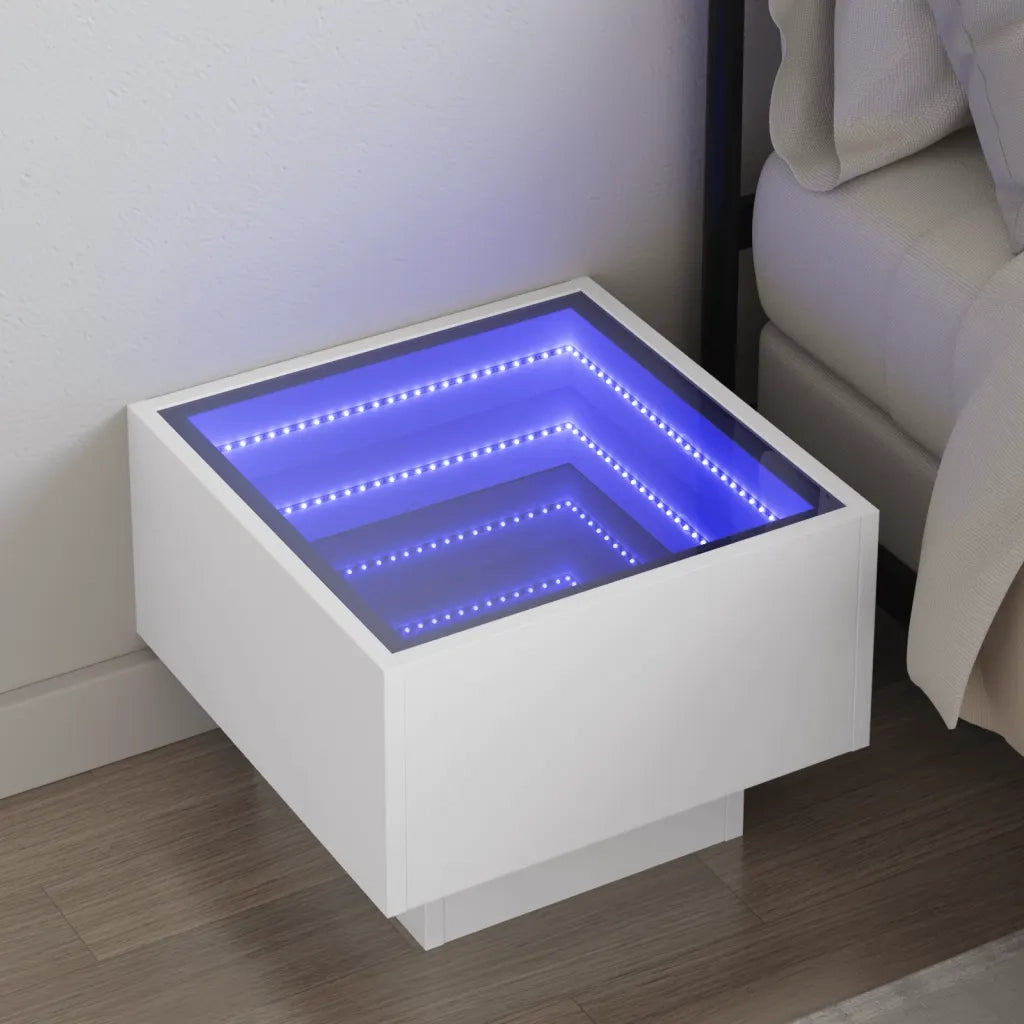 Comodino con LED Infinity-Tavolino da notte Bianco 40x40x30 cm