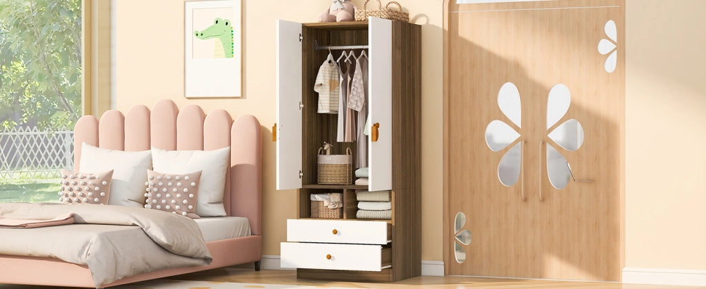 Scaffale con doppia porta, due cassetti e piccoli scomparti in MDF color legno naturale 70 × 50 × 170 cm