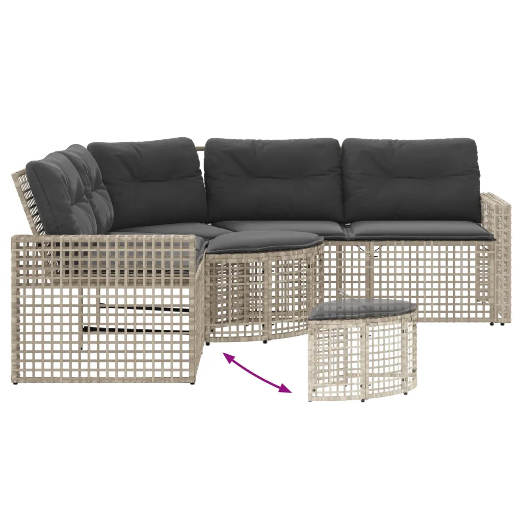 Divano da Giardino a L Cuscini e Pouf-Sofa da Giardino-Divano da esterno Grigio Chiaro Polyrattan