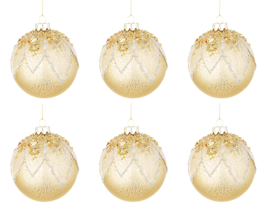 Palle di Natale in Vetro Foliage Oro Paillettes ⌀80 100 Palline Addobbi Albero Diametro: 80 mm