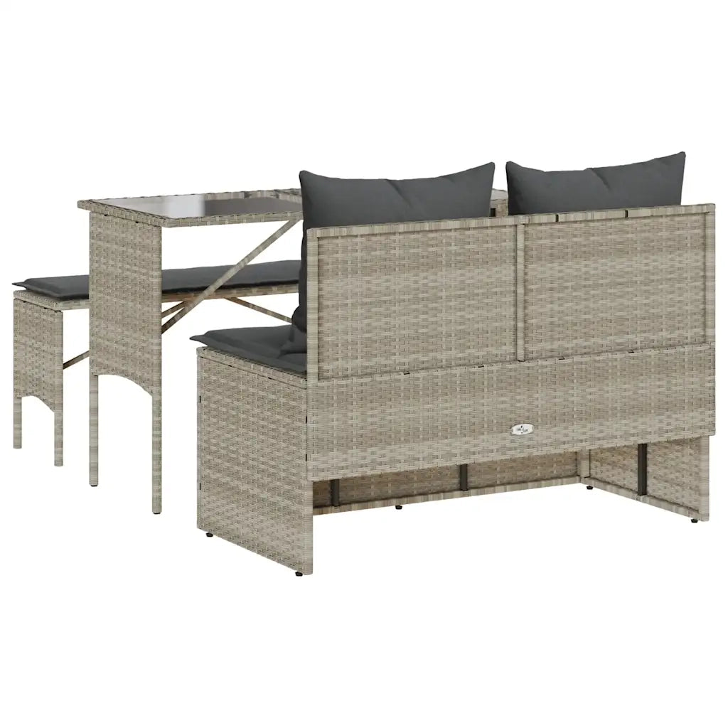 Set Pranzo da Giardino 3pz con Cuscini Grigio Chiaro Polyrattan