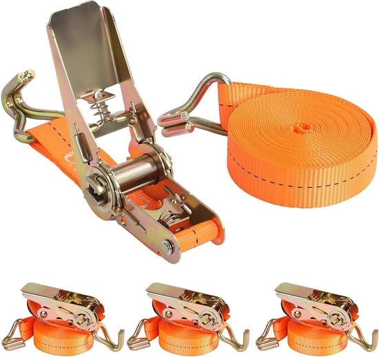 Cinture di fissaggio con gancio - Cinture di trasporto - Materiale fissato - Ganci H in alluminio - 2,5cm x 8m - Arancione