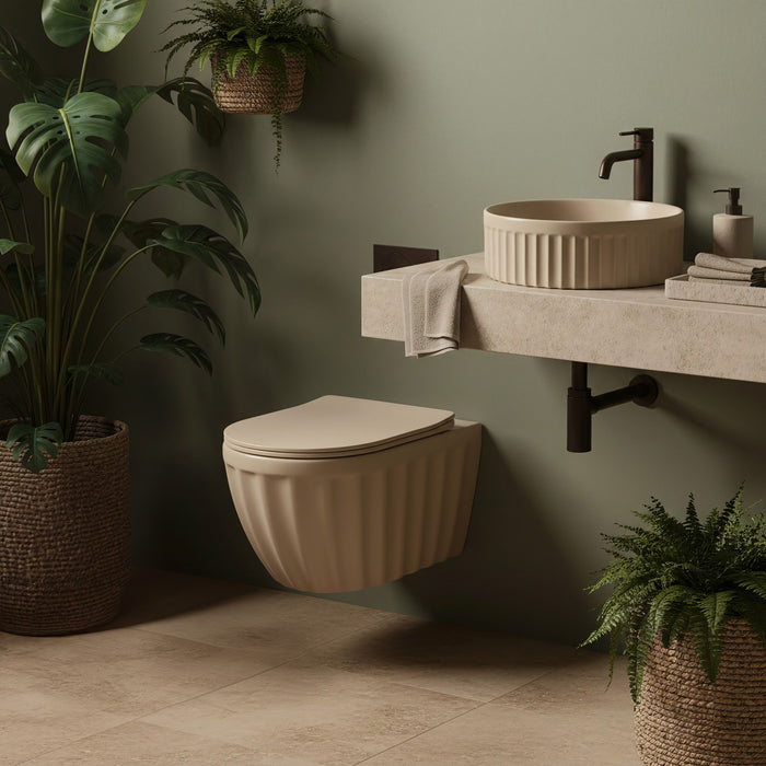 Set: Wc Sospeso + Lavabo Da Appoggio Rea Duo Caffe Latte Matt